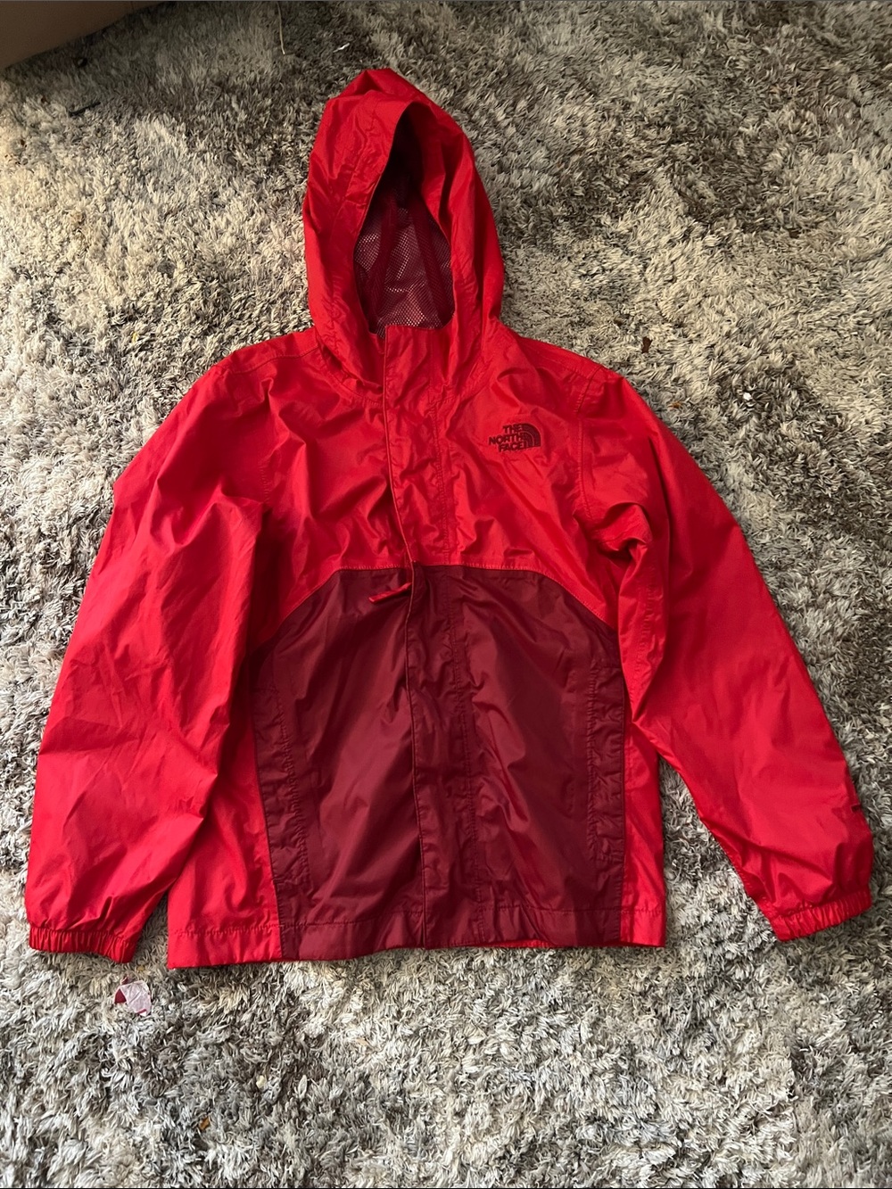 The North Face Kids' Red Hooded Rain Jacket with Dark Red Panels